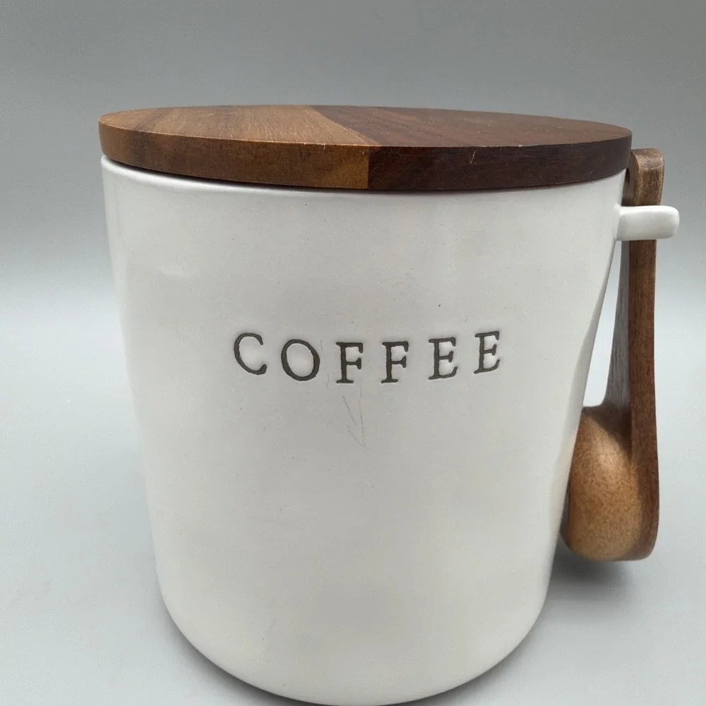 Hearth & Hand Magnolia Coffee Canister Wood Lid Scoop White Ceramic